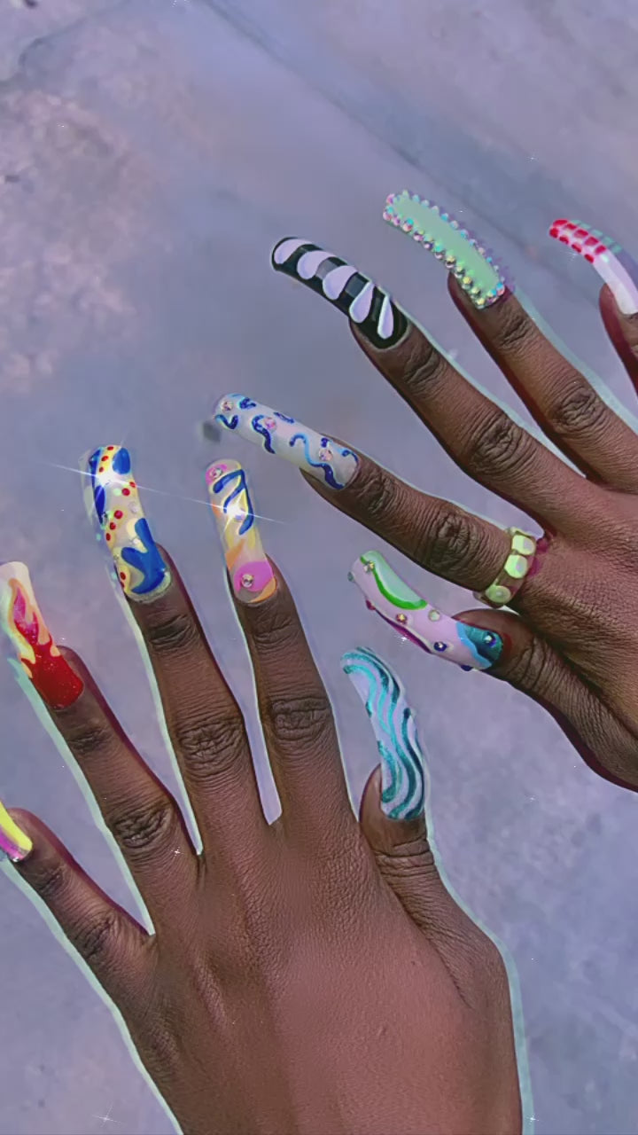 29 Summer Aesthetic Nails Designs 2021 : Multi-Colored Swirl Abstract Nails